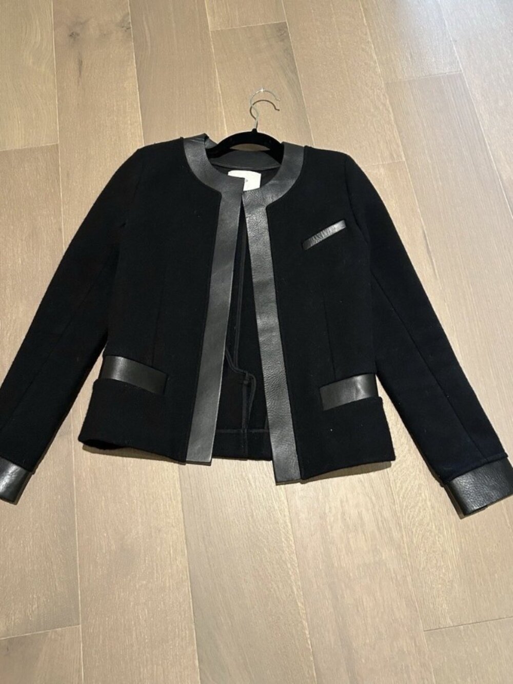 IRO Paris Wool Jacket with Leather Trim – Size 36 (US 4 / Small) Black Classic - Picture 2 of 4